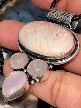 Scolecite & Chalcedony Crystal Pendant 2 1/4”